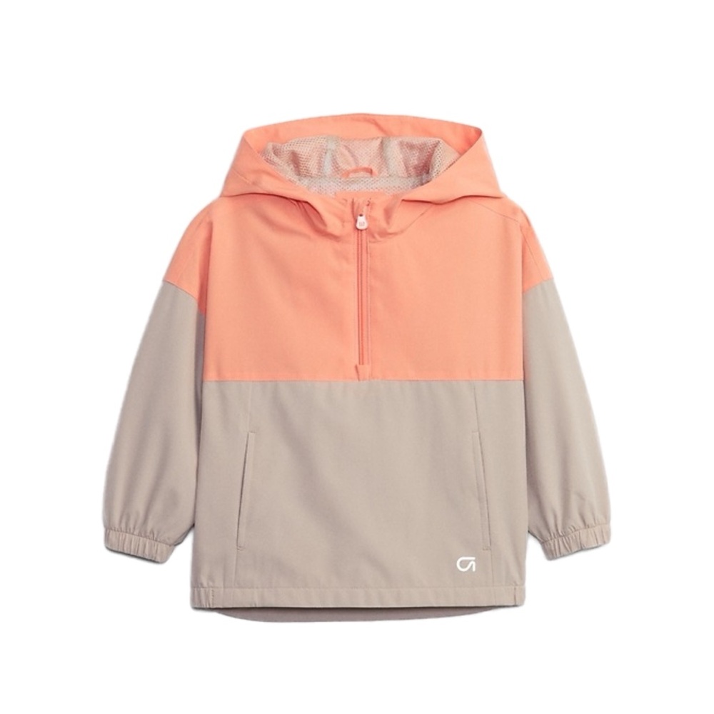 Gap Orange & Tan Hooded Mesh Lined Tech Anorak Jacket Rain Coat Windbreaker 3T